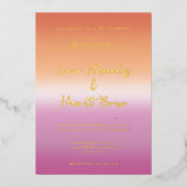Lesbian Wedding Pride Flag Gradient Gold 箔招待状 (正面)