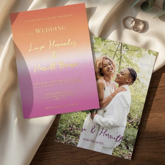 Lesbian Wedding Pride Flag Gradient Gold 箔招待状