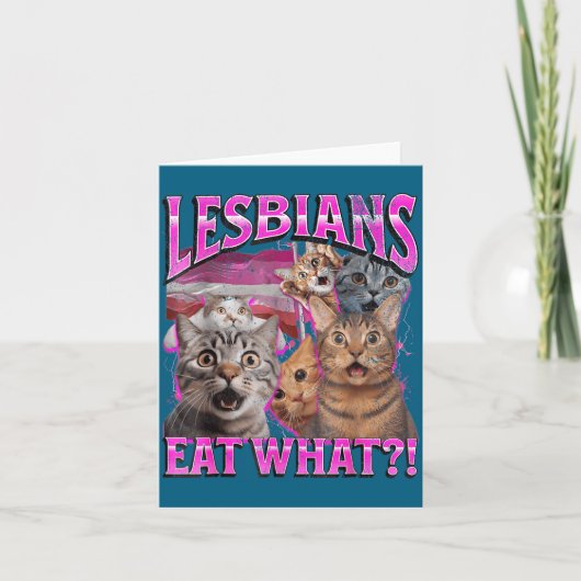 Lesbians Eat What_! Funny Cat Gay Pride Lgbtq Pun  カード (正面)