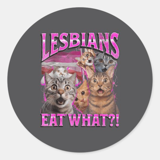 Lesbians Eat What_! Funny Cat Gay Pride Lgbtq Pun  ラウンドシール (正面)
