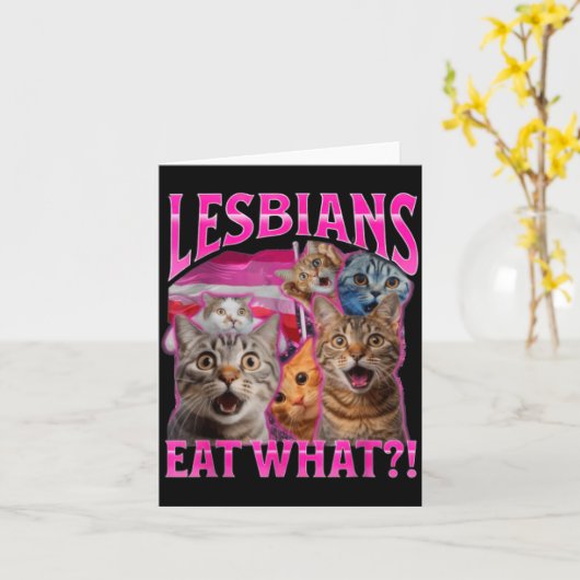 Lesbians Eat What_ Funny Cat Rude Gay Pride Lgbtq  カード (黄色い花)