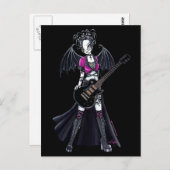 "Leslie"ブラック美しいギターロッカーフェアリー ポストカード (正面/裏面)