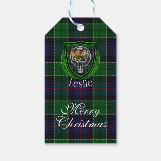 Leslie Scottish Clan Tartan & Crest ギフトタグ (正面)