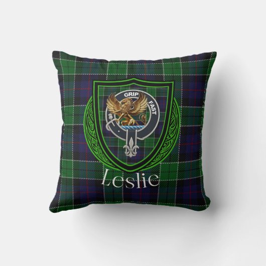 Leslie Scottish Clan Tartan & Crest クッション (裏面)