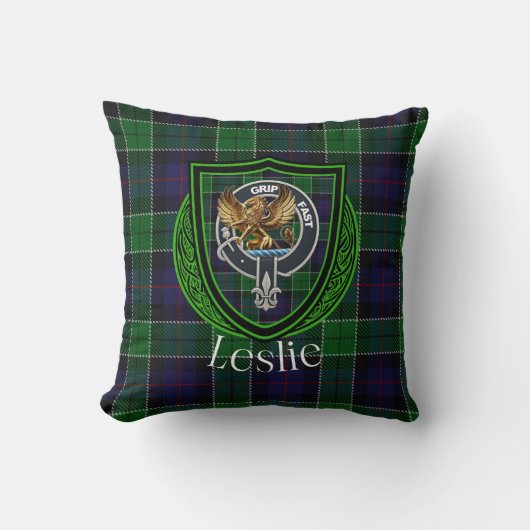 Leslie Scottish Clan Tartan & Crest クッション (正面)