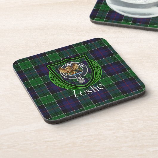 Leslie Scottish Clan Tartan & Crest コースター (左側)