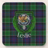 Leslie Scottish Clan Tartan & Crest コースター (正面)
