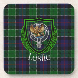 Leslie Scottish Clan Tartan & Crest コースター