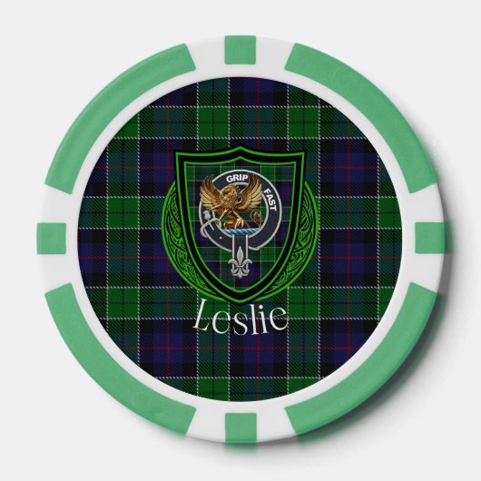 Leslie Scottish Clan Tartan & Crest ポーカーチップ (正面)