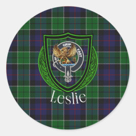 Leslie Scottish Clan Tartan & Crest ラウンドシール