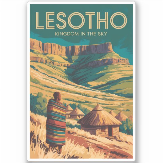 Lesotho Drakensberg Illustration Travel Art Retro シール (正面)