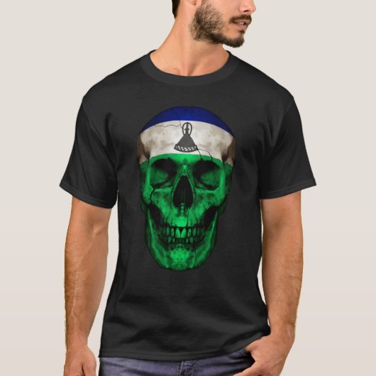 Lesotho Flag Skull Basotho Roots Proud Patriotic Tシャツ (正面)