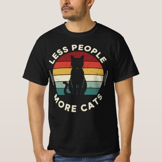 Less People More Cats | かわいいレトロ猫好きデザイン Tシャツ (正面)