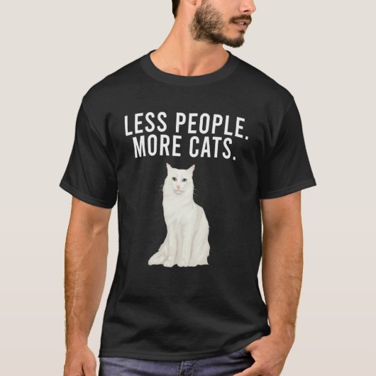 Less People More Cats Turkish Angora Introvert Tシャツ (正面)