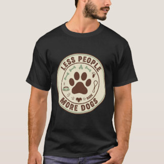 Less People More Dogs Funny Vintage Paw Print Badg Tシャツ