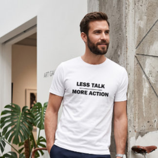 LESS TALK MORE ACTION メンズ ホワイト グラフィックTシャツ Tシャツ