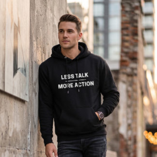 Less Talk More Action モチベーションの引用 黒パーカー パーカ