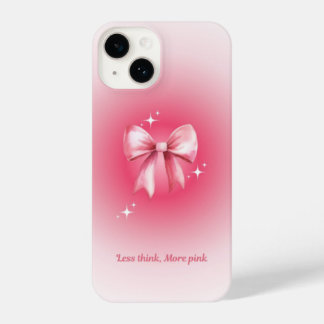 'Less Think. More Pink' Aesthetic Bow-Tie Design iPhone 14ケース