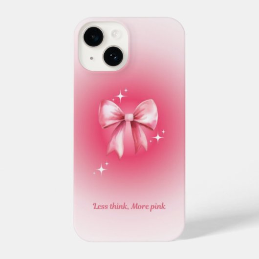 'Less Think. More Pink' Aesthetic Bow-Tie Design iPhoneケース (裏面)