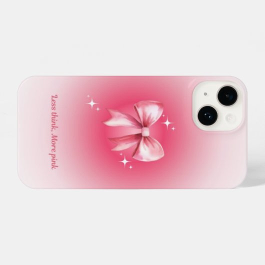'Less Think. More Pink' Aesthetic Bow-Tie Design iPhoneケース (裏面横)