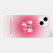 'Less Think. More Pink' Aesthetic Bow-Tie Design iPhoneケース (裏面横)