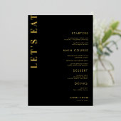 Let はっきりした's Gold Foil食べ Black Anyイベントメニューカード 箔招待状 (立ち正面)