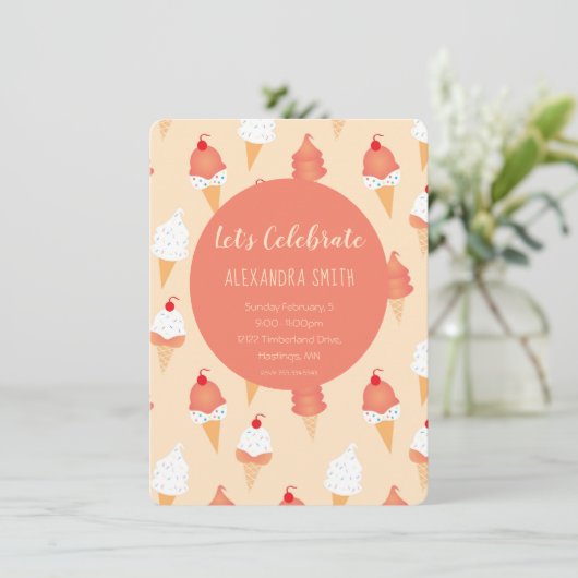 Let 祝誕生日アイスクリームコーンパターン 招待状 (スタンド正面)