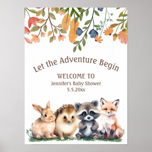  let adventure begin animals baby shower welcome ポスター (正面)