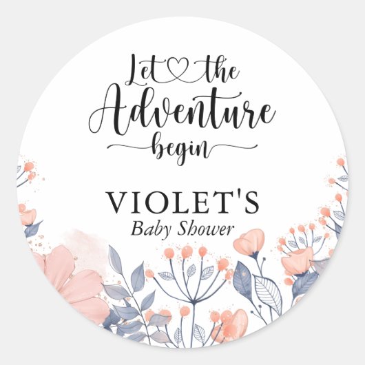 Let Adventure Begin Pink Blue Violet Baby Shower ラウンドシール (正面)