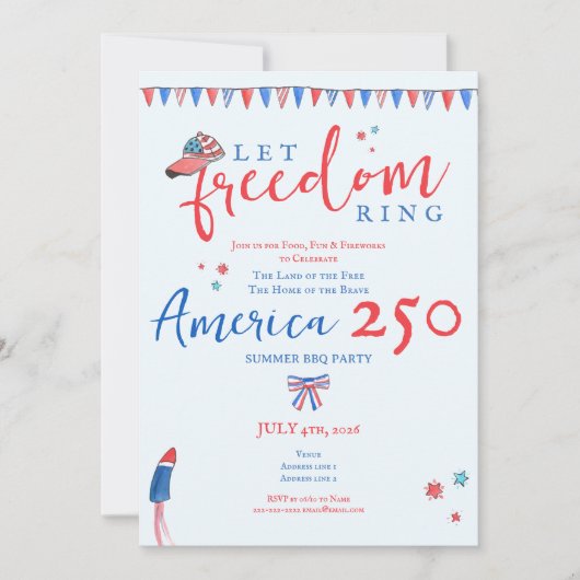 Let Freedom Ring 4th of July America 250 Patriotic 招待状 (正面)