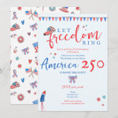 Let Freedom Ring 4th of July America 250 Patriotic 招待状 (正面/裏面)