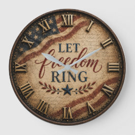 Let Freedom Ring  Patriotic American Flag ラージ壁時計