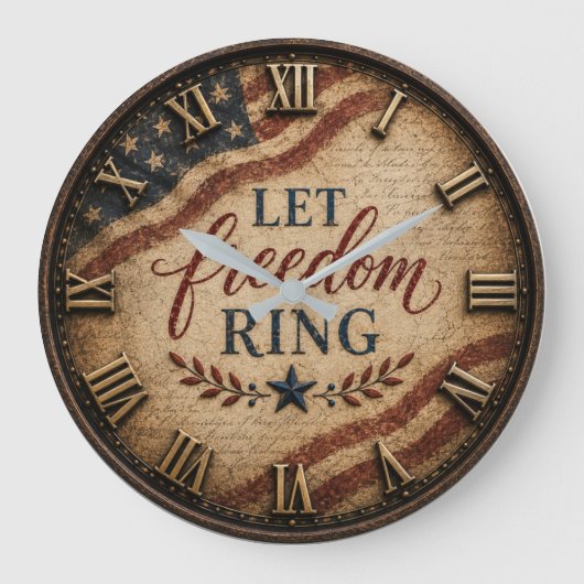 Let Freedom Ring Patriotic American Flag ラージ壁時計 (正面)