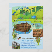 Let Get魚釣り誕生日招待状カード (正面/裏面)