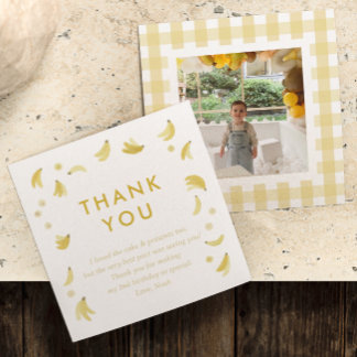 「Let Go Bananas」バナナのパーティーパーソナライズされた写真 サンキューカード