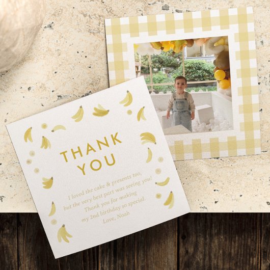 「Let Go Bananas」バナナのパーティーパーソナライズされた写真 サンキューカード