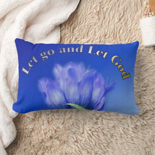 Let Go Let God Gentian Flower Inspirational Quote ランバークッション (ブランケット)