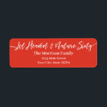 Let Heaven & Nature Sing white script red ラベル<br><div class="desc">This festive holiday address label makes the perfect match for your Christmas and holiday cards. The design features a white modern script font that says "Let Heaven & Nature Sing" on a red label. Easy to personalize by adding your name and address. Browse my shop for matching items for nature...</div>
