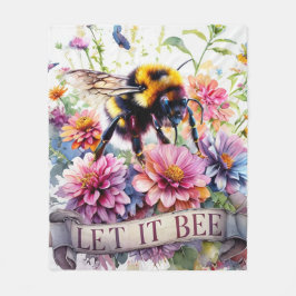 Let It Bee ~水彩ミツバチの春の花々~ フリースブランケット