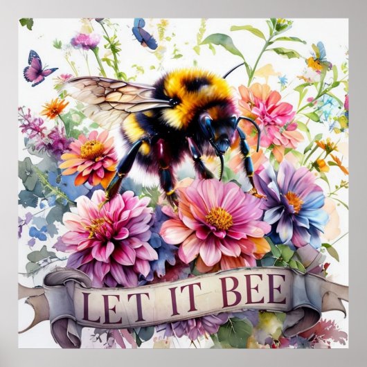 Let It Bee 〜水彩ミツバチの春の花〜 ポスター (正面)