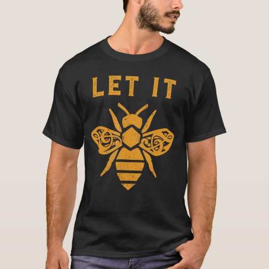 Let It Bee Trebleクレフ、 音符記号ハニープングラフィック素朴ーMu Tシャツ (正面)