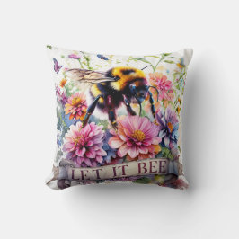 Let It Bee – Watercolor Bumblebee Spring Floral  クッション