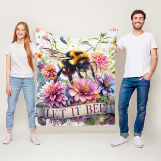 Let It Bee – Watercolor Bumblebee Spring Floral  フリースブランケット
