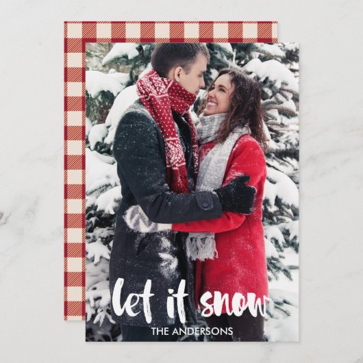 Let it Snowタイポグラフィ写真クリスマスカード 招待状 (正面/裏面)