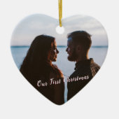 Let it Snow初めてのクリスマスフォトピンク セラミックオーナメント (正面)