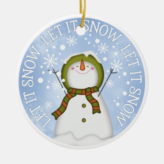 Let It Snow雪だるまDouble Sided セラミックオーナメント (正面)