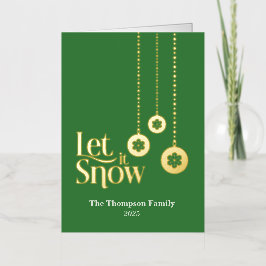 "Let it Snow" エレガントなミッドグリーン折りたたみカード 箔シーズンカード