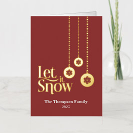 "Let it Snow" エレガントな赤い折りたたみカード 箔シーズンカード