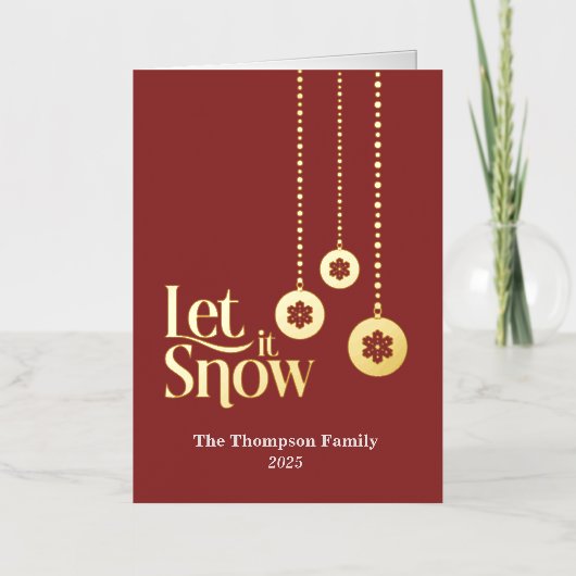 "Let it Snow" エレガントな赤い折りたたみカード 箔シーズンカード (正面)