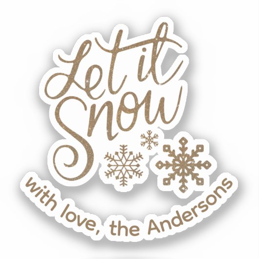 "Let it Snow"クリスマス金ゴールドグリッターカスタム文字 シール (正面)